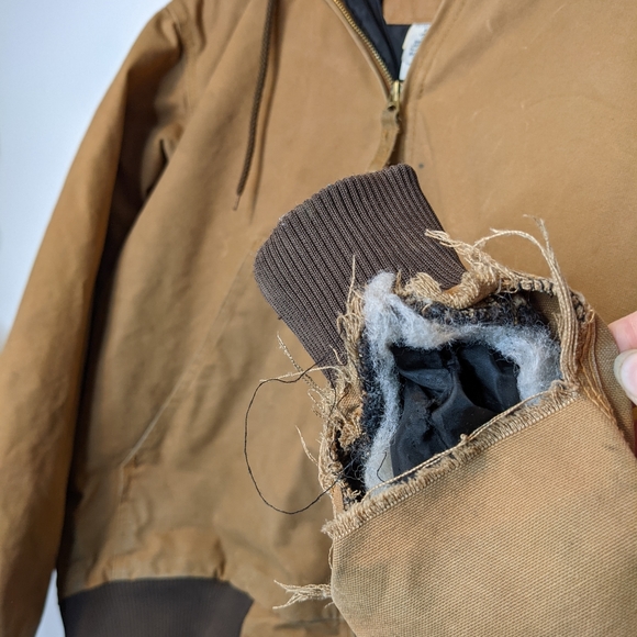 Distressed Berne Brown Tan Canvas Quilted Lined Hooded Kacket- Size Large EJ21BD - Picture 5 of 8